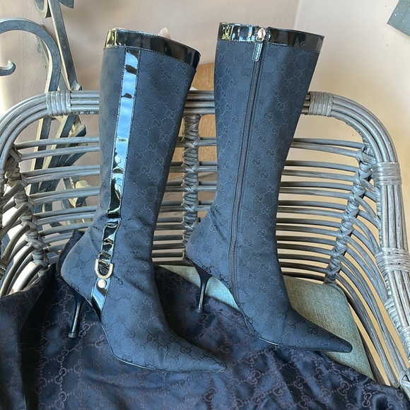 Gucci vintage GG monogram black cloth boots - Picture 3 of 16